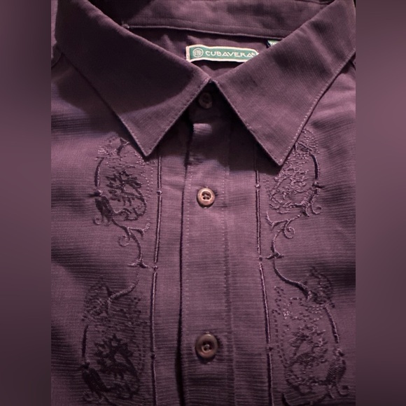 CUBAVERA Vintage Purple Embroidered Front Button-Up Short Sleeve Shirt 3XLT - Picture 2 of 9